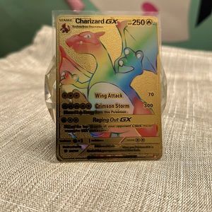 Rare Rainbow Pokemon Gold Metal Card Charizard GX HP250